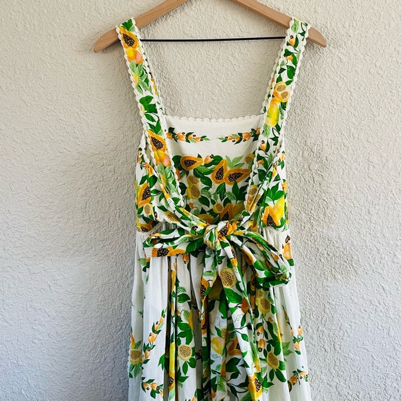 Farm Rio Papaya Salad Scarf Tie Back Midi Dress NWT - Picture 11 of 16